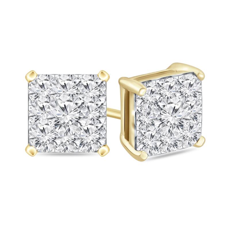 Auriya 14k Gold 1 1/2ctw Square Pave Diamond Stud Earrings (H-I, I1-I2)