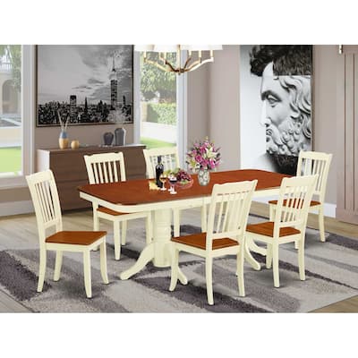 Art Deco Dining Set 7Pc Rectangular Table w/ Leaf & 6 Chairs - 60x78 Inch