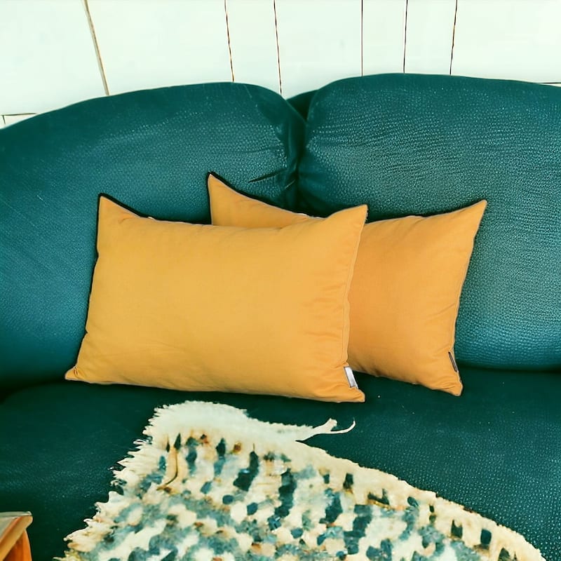 HomeRoots Set Of Two 12" X 20" Yellow Polyester Zippered Pillow Cover