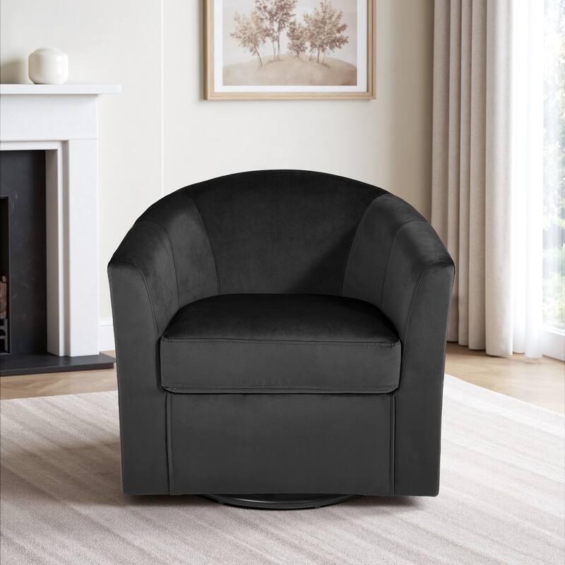 Upholstered Velvet 360° Swivel Accent Arm Chair - Black
