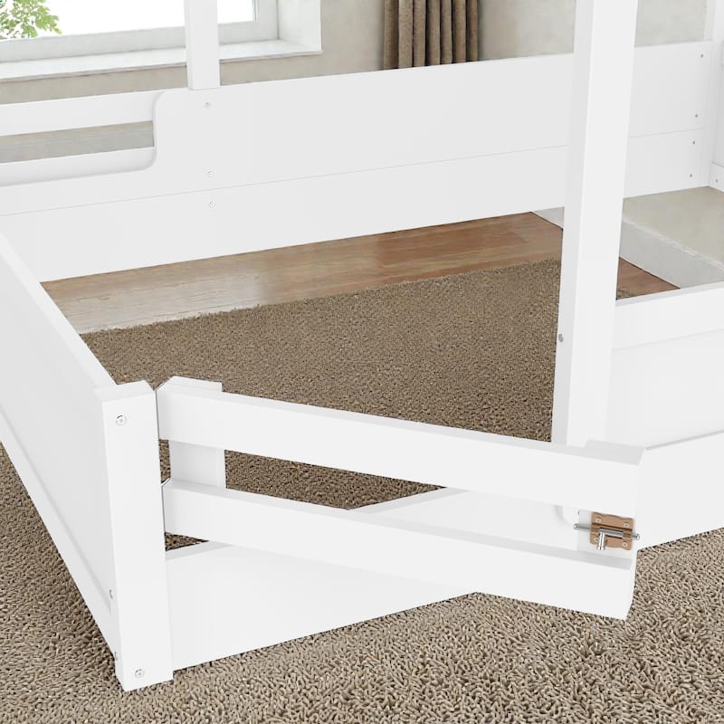 Kids House Floor Bed with Guardrails and Roof, Built-in Tray and Signboard, Montessori Floor Bed for Toddlers