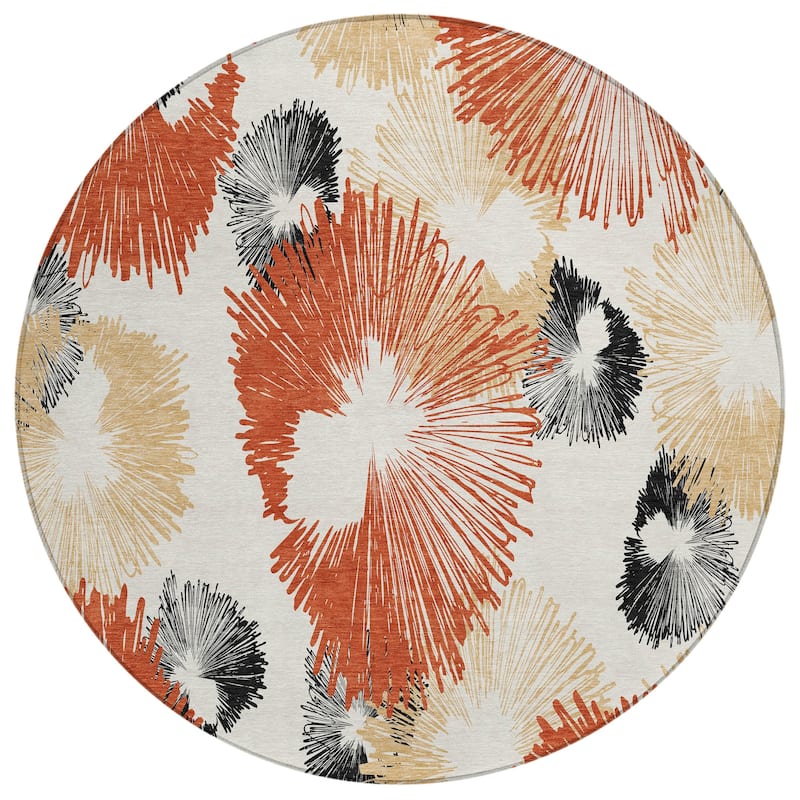 Machine Washable Indoor/Outdoor Modern Floral Chantille Rug