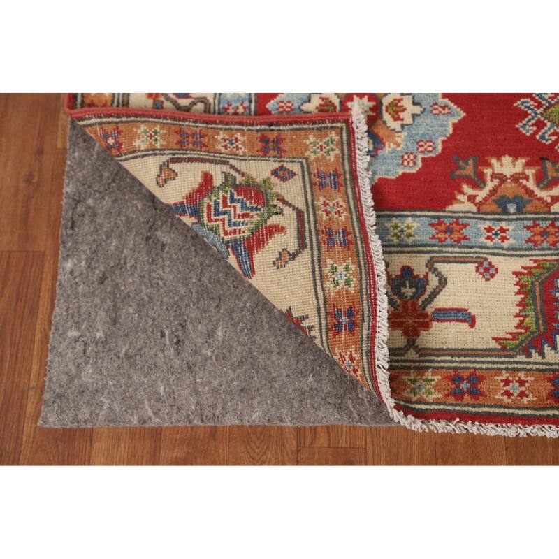 Red Geometric Kazak Area Rug Handmade Wool Carpet - 5'2" x 6'8"