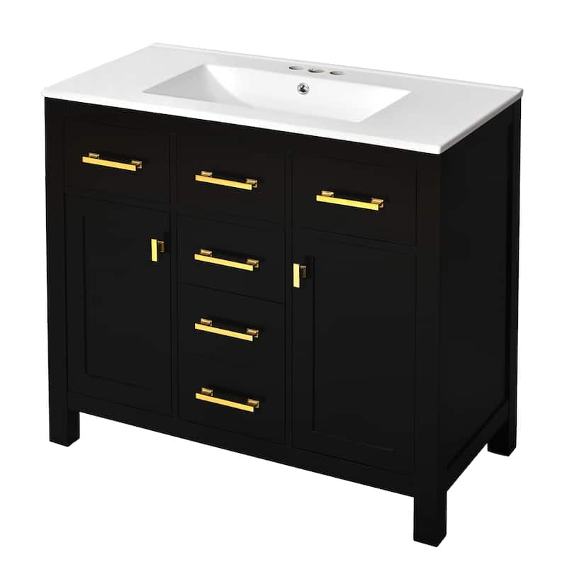 72"Bathroom Vanity with Ceramic Sink Combo Set, Modern Freestanding Single Bathroom Cabinet with 4 Drawers & 2 Cabinets