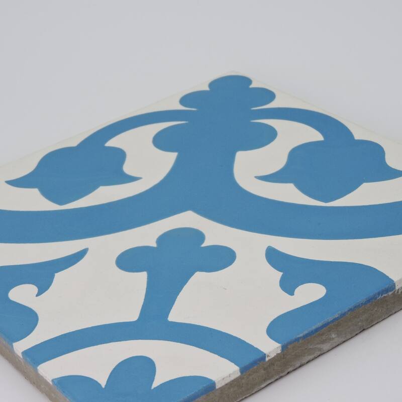 Handmade Melah 8''x8'' in Blue and White Tile, Pack of 12 (Morocco)