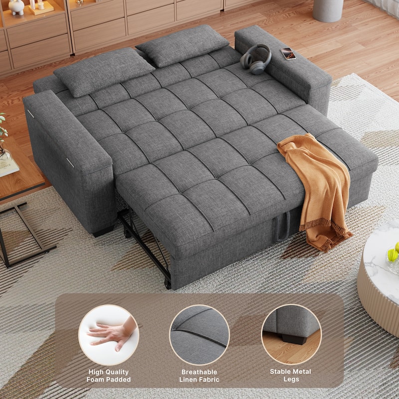 3 in 1 Convertible Sofa Bed Futon Couches with Reclining Backrest, Loveseat Sleeper Sofabed with Pull Out Couch