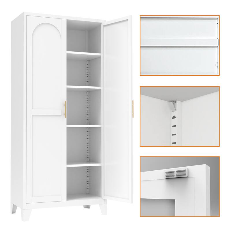 Anmytek White Metal Storage Cabinet with 2 Doors and Adjustable Shelves for Bedroom, Living Room