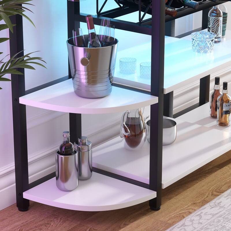 Modern Bar Shelf with Wine Holder and Glass Rack, Sideboard with Charge Station and LED Light