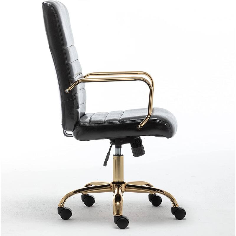 Adjustable Faux Leather Home Office Golden Arms Executive High Back Manager Desk Chair Black