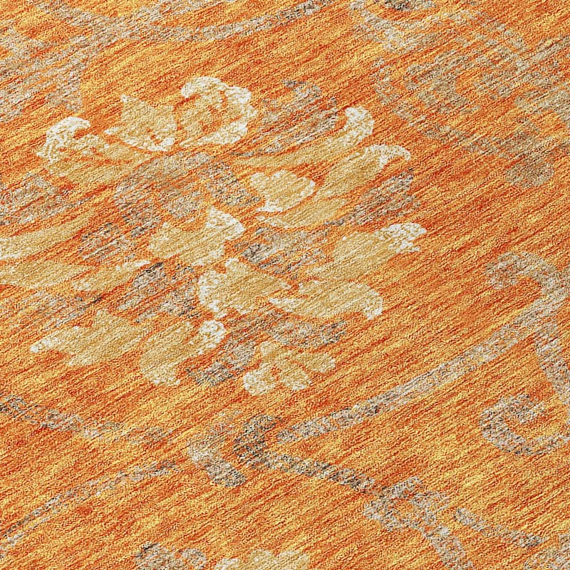 Machine Washable Indoor/ Outdoor Chantille Scroll Floral Rug
