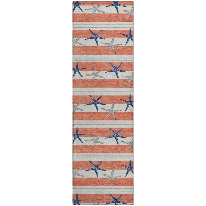 Premium Washable Super Soft Starfish Coastal Stripes Mayfield Rug