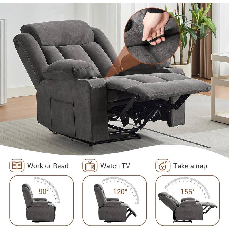 Oversized Manual Recliner Chair with Vibration Massage and Heat, Classic Overstuffed Deep Seat Sofa