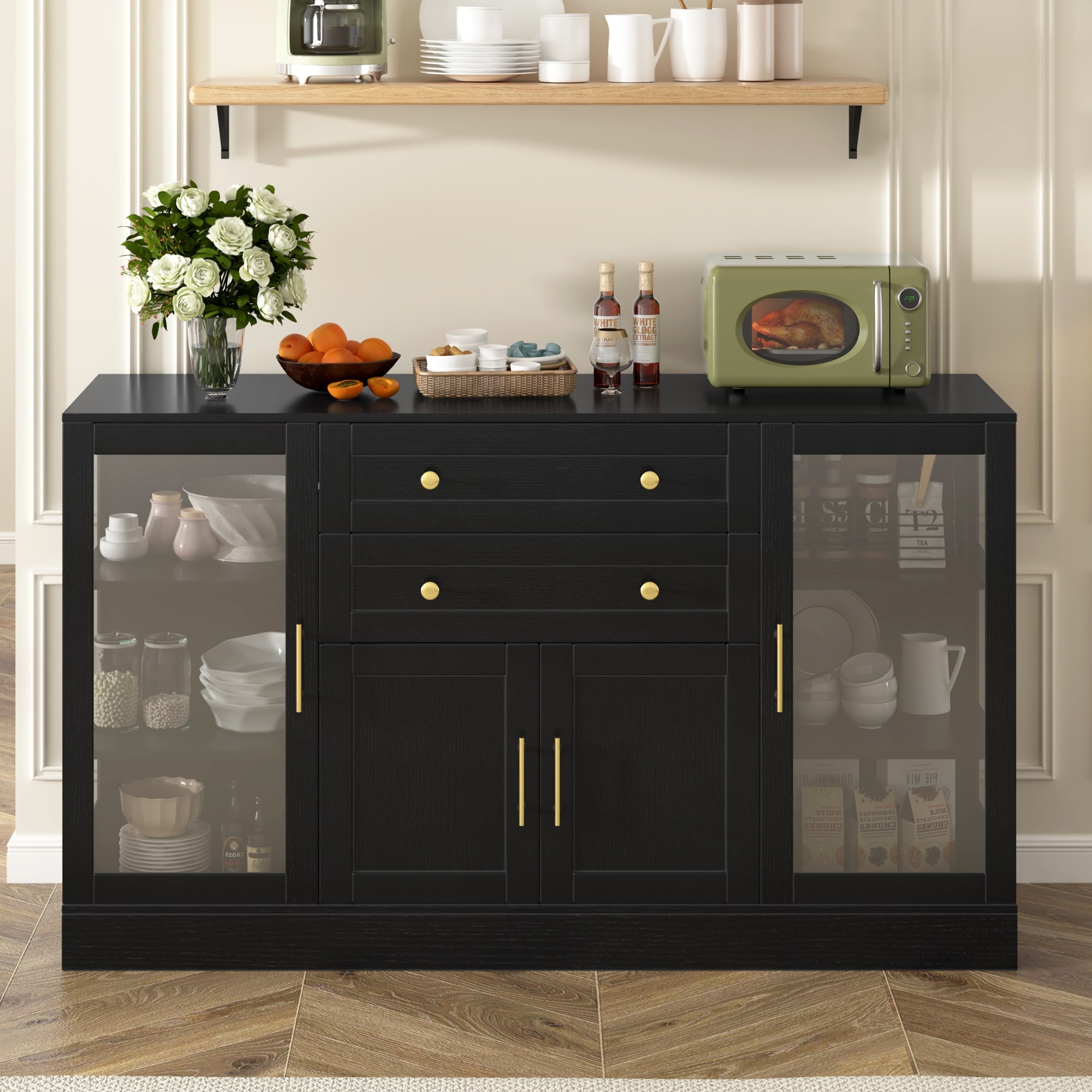Roomfitters Contemporary Melamine MDF Buffet Sideboard Storage Cabinet Acrylic Doors Dining Room Kitchen Console