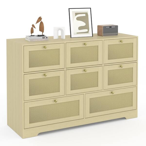Rattan 8-Drawer Dresser – Wood Chest, Metal Handles & Wood Legs ...