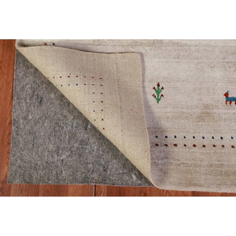 Hand Knotted Oriental 100% Wool Carpet Tribal Animal Pictorial Beige & Ivories Gabbeh Area Rug - 4' 10'' X 3' 0''