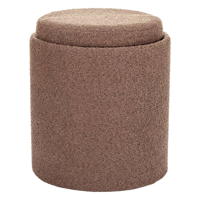 Aria Home Brown Boucle Tufted Storage Ottoman with Removable Tray Top