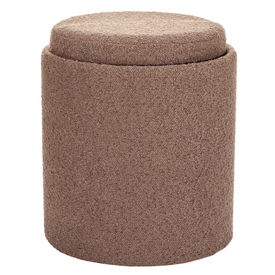 Aria Home Brown Boucle Tufted Storage Ottoman with Removable Tray Top