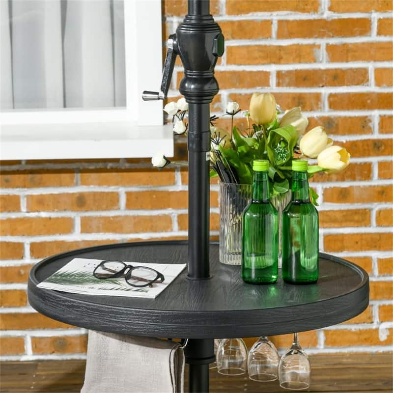 Black Umbrella Table with Wine Glass Holder and Foldable Towel Rack Waterproof HDPE Adjustable Patio Table for Pool Beach