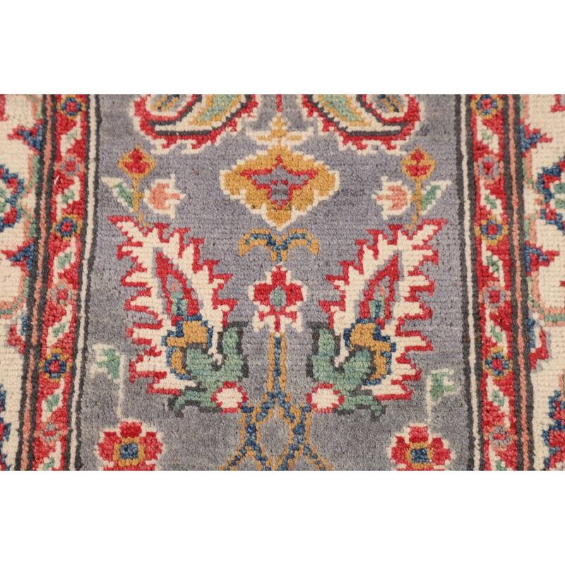 Traditional Kazak Runner Rug Hand-Knotted Grey Wool Carpet - 2'1" x 5'10"