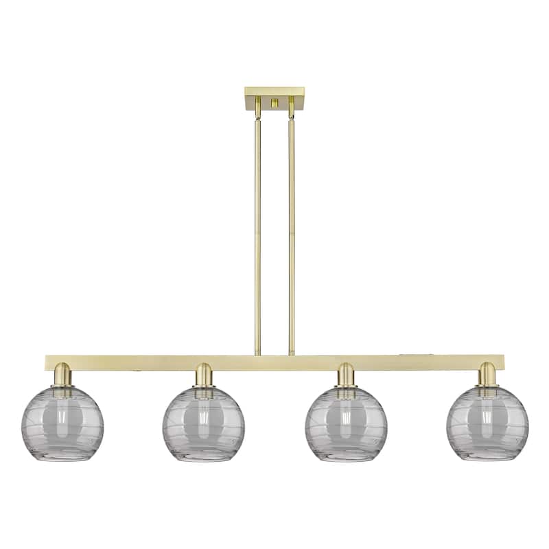 Innovations Lighting Endless Possibilities Arcadia - Athens Deco Swirl - 4 Light 51" Stem Hung Island Light - Antique Brass