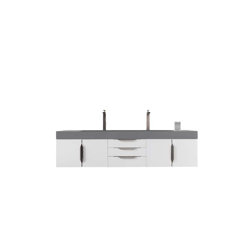 James Martin Vanities Mercer Island 72" Double Vanity, Glossy White with Brushed Nickel Hardware