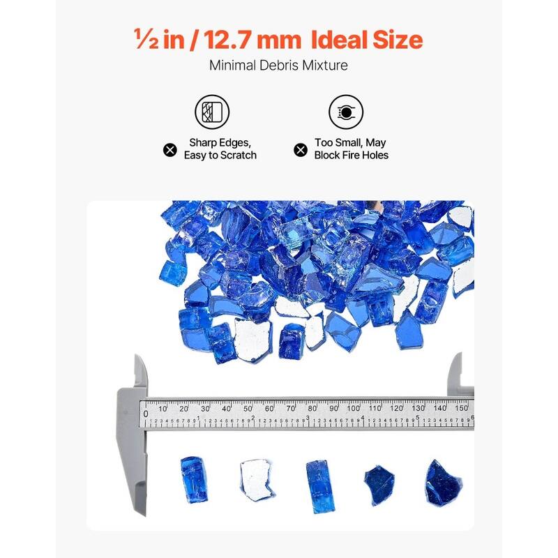 Cobalt Blue Tempered Fire Glass 1/2 Inch Reflective Crushed Rocks - 1/2 inch