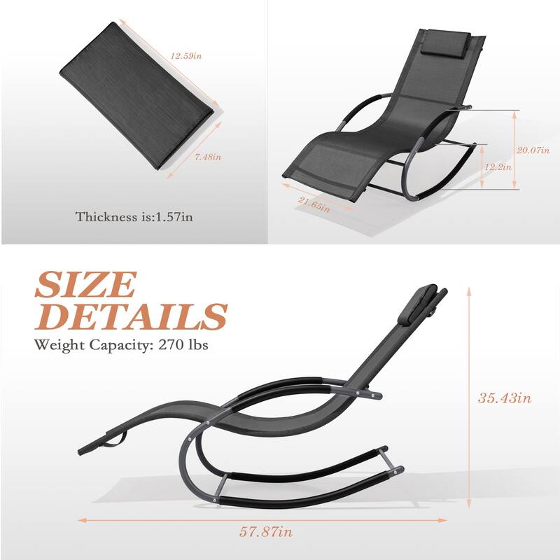 Outdoor Patio Rocking Chairs Curved Rocker Chaise Lounge Chairs (Set of 2) - 57.87" L x 24.70" W x 35.43" H