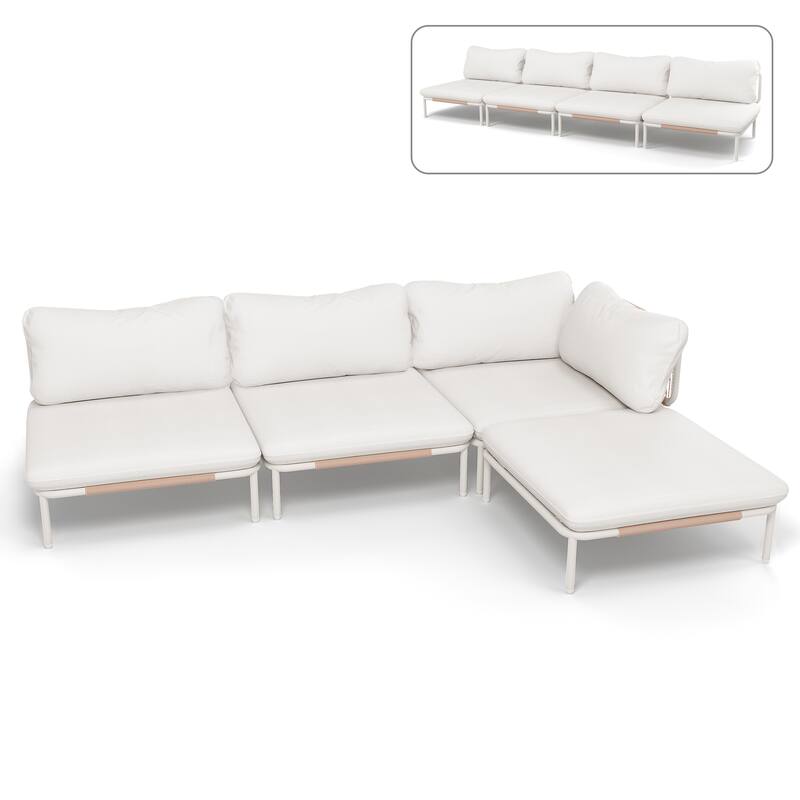 Pellebant Outdoor Sectional Sofa Patio Conversation Seating Set - Set of 4 - Beige - 4PC with 4 Armrest