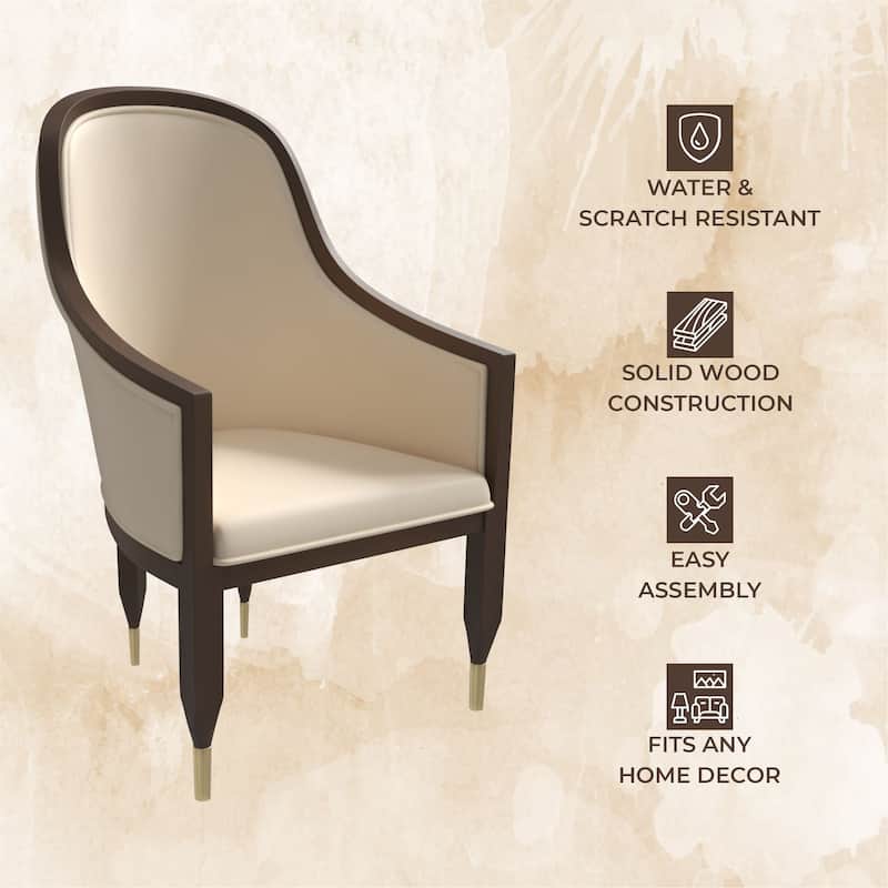 Leather Dining Chair with Arms with Rubberwood Frame Belle Series by LeisureMod