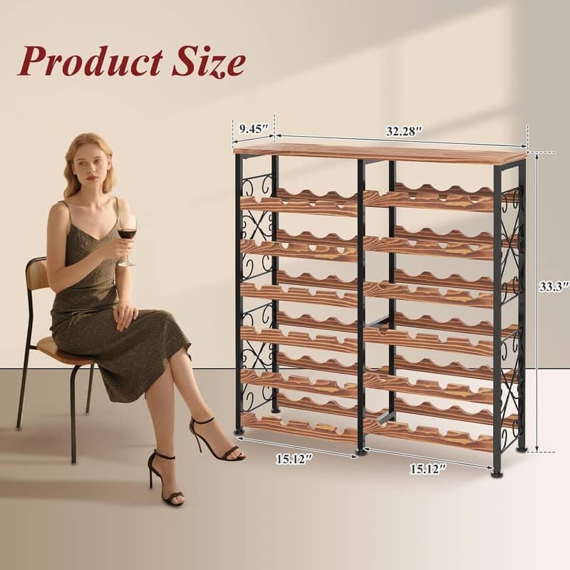 Wine Rack with Wooden Top, 48 Bottles Free Standing Floor Wine Storage - 6*8