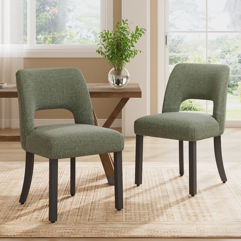 Set of 2/4/6 Modern Fabric Upholstered Dining Room Chair Kitchen Chairs with Wood legs - Set of 2 - Green