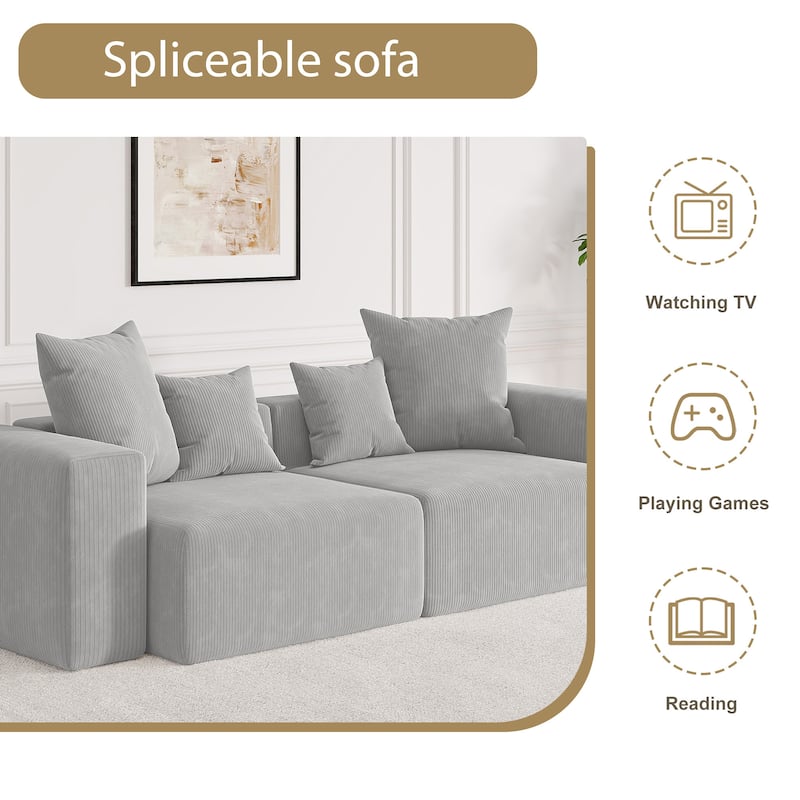 Corduroy Upholstered Modular Sectional Sofa with Ottoman