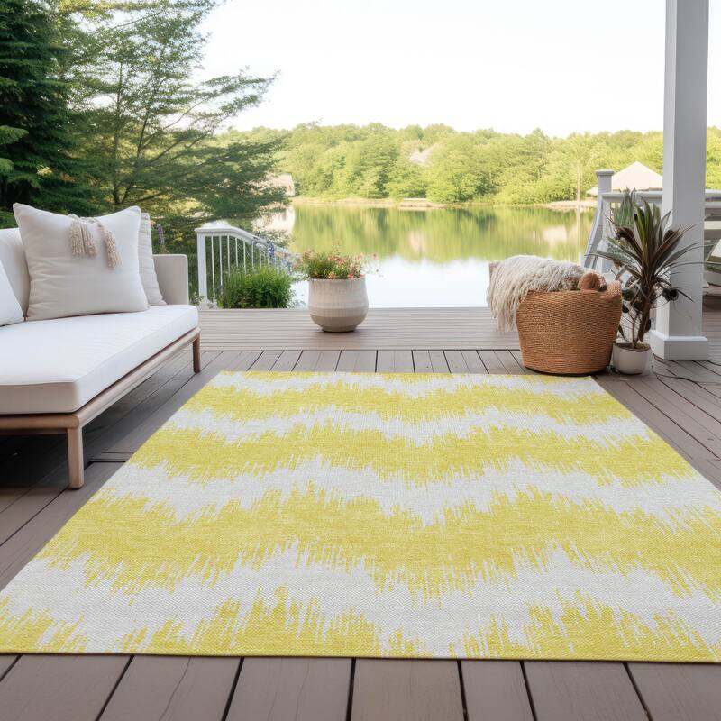 Machine Washable Indoor/ Outdoor Chantille Chevron Modern Rug - Yellow - 9' x 12'