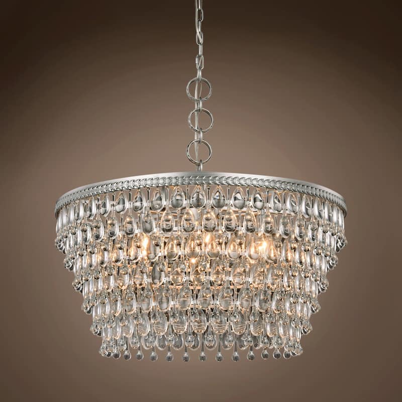 Teardrop Glass Chandelier 6 Light 28" In Antique Silver - 14.00