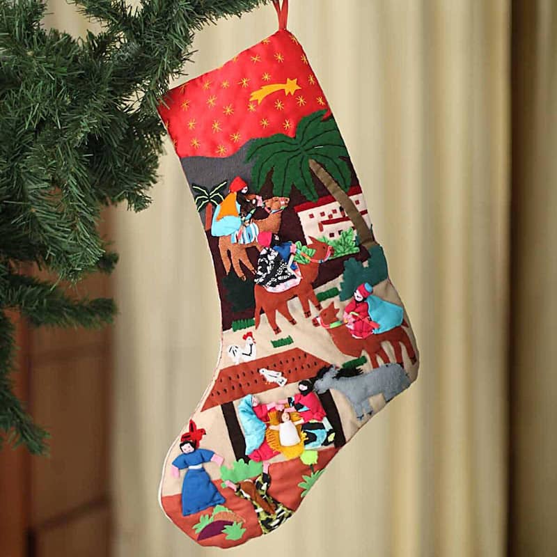 Handmade The Three Kings Applique Christmas Stocking (Peru) - 17.25" L x 11.5" W