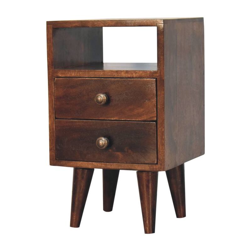 HomeRoots 20" Walnut Solid Wood Square Two Drawer Nightstand
