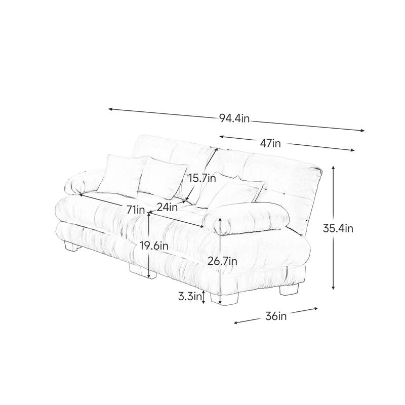 2 Seater Loveseat Sofa for Living Room, Chenille Upholstered Leisure Couch with 2 Lumbar Pillows and 2 Throw Pillows
