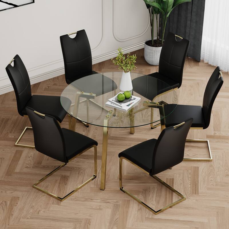 Modern Style Glass Circle Table, Elegant Transparent Design,Suitable For Restaurant Kitchens(Set of 7)