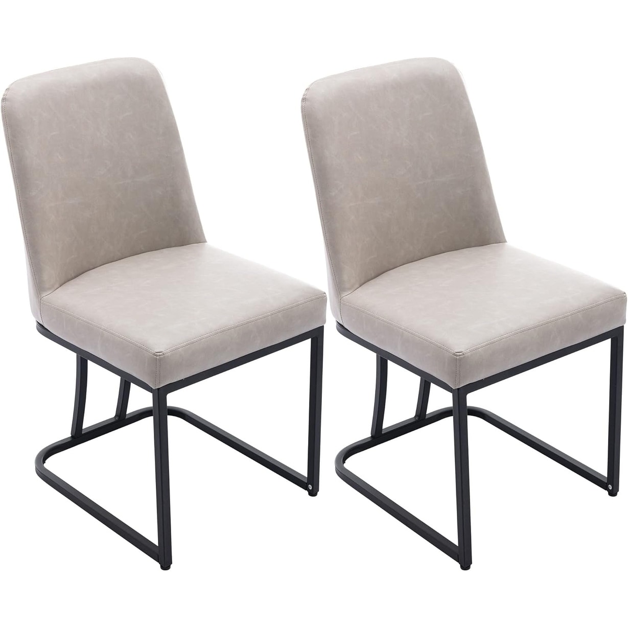 Modern Faux Leather Upholstered Dining Chairs with Black Metal Frame, Set of 2