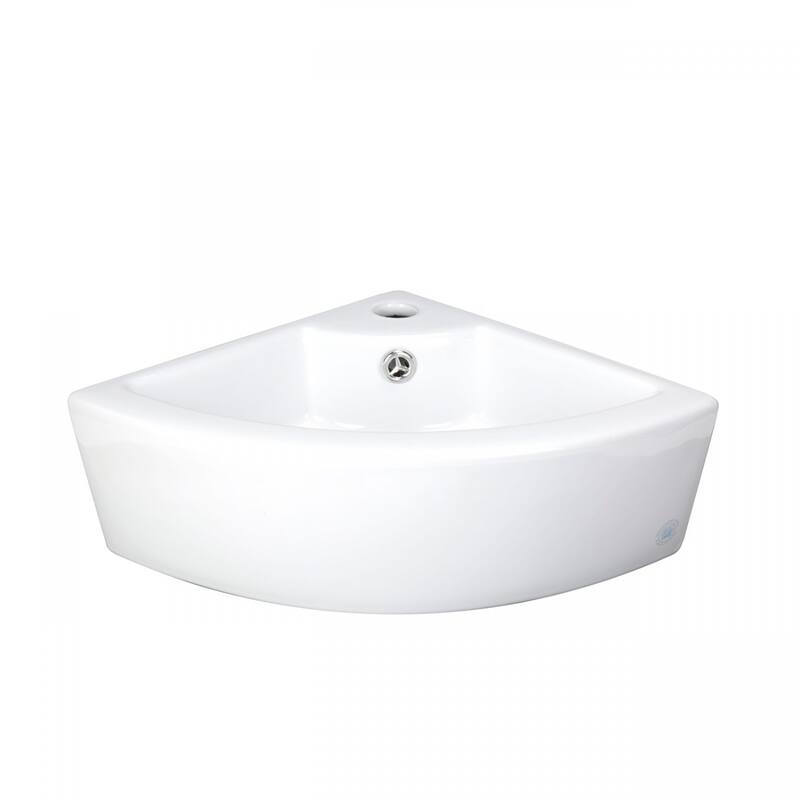 White Ceramic Countertop Corner Vessel Sink MINI HUDSON 17-1/8" with Overflow and Single Faucet Hole Renovators Supply