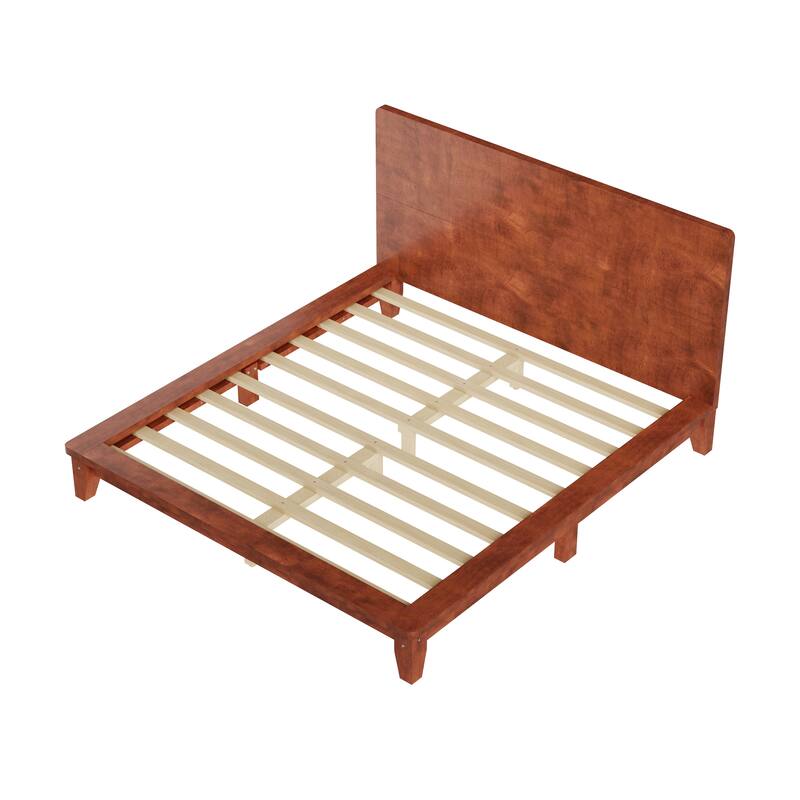 Low-Profile Platform Bed Frame with Headboard, Wood Slat Support, Wingback Panel Bed