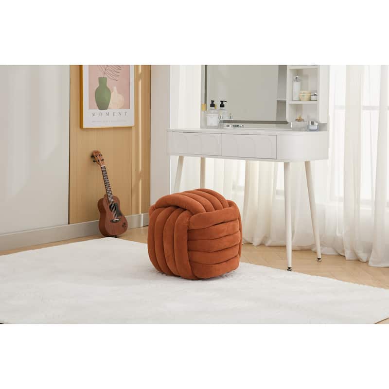 Chenille Fabric Ottoman Vanity Stool, Knot Design Ottoman Footstool, Multi-Functional Upholstered Makeup Stool