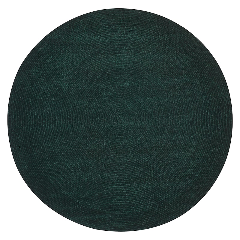 Better Trends Chenille Tweed & Solid Braid 100% Polyester Stain Resistant, Double Sided Reversible Indoor Area Rug - 96" Round - Emerald Green