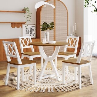 Mid-Century 5-Piece Round Dining Table Set with Trestle Legs - Bed Bath ...