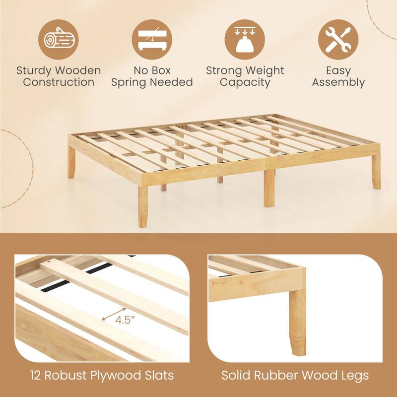 Costway Twin/Full/Queen Size Wooden Platform Bed Frame 14" with Rubber