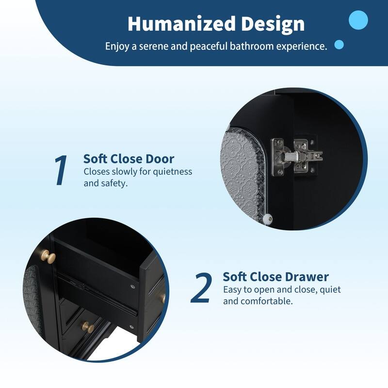 30''/36'' Bathroom Vanity with Sink, 3 Drawers Bathroom Storage Cabinet with Soft-Close Glass Door and Adjustable Shelf