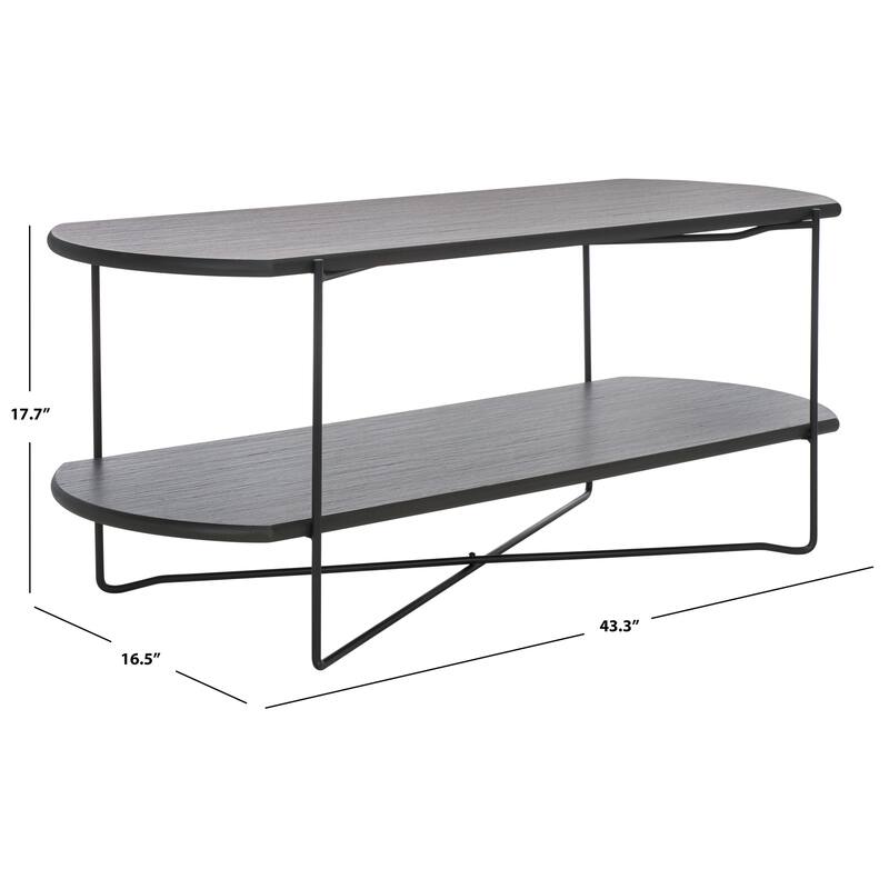 SAFAVIEH Litha Coffee Table with Lower Shelf - 43.3 In. W x 16.5 In. D x 17.7 In. H - 43Wx17Dx18H - Dark Grey Oak