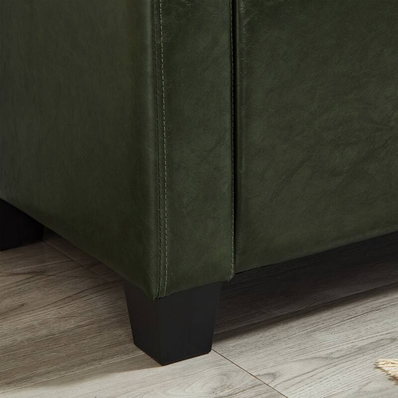 Tufted Faux Leather Storage Ottoman Bench for Bedroom, Living Room & Hallway, 48" Multifunctional Upholstered End of Bed Bench