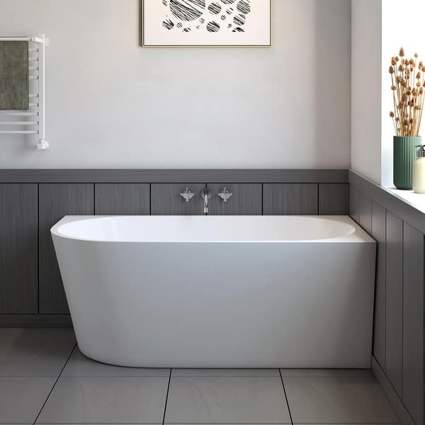 slide 2 of 6, Poppy 59" Corner Freestanding White Acrylic Bathtub