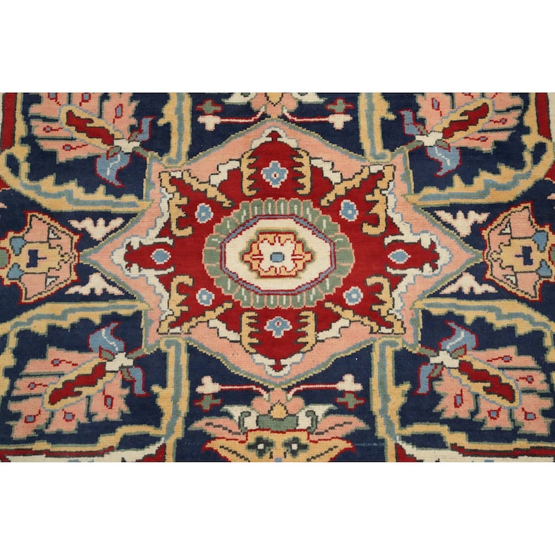 Hand Knotted Oriental 100% Wool Carpet Traditional Medallion Beige & Ivories Heriz (serapi) Area Rug - 9' 10'' X 7' 11''
